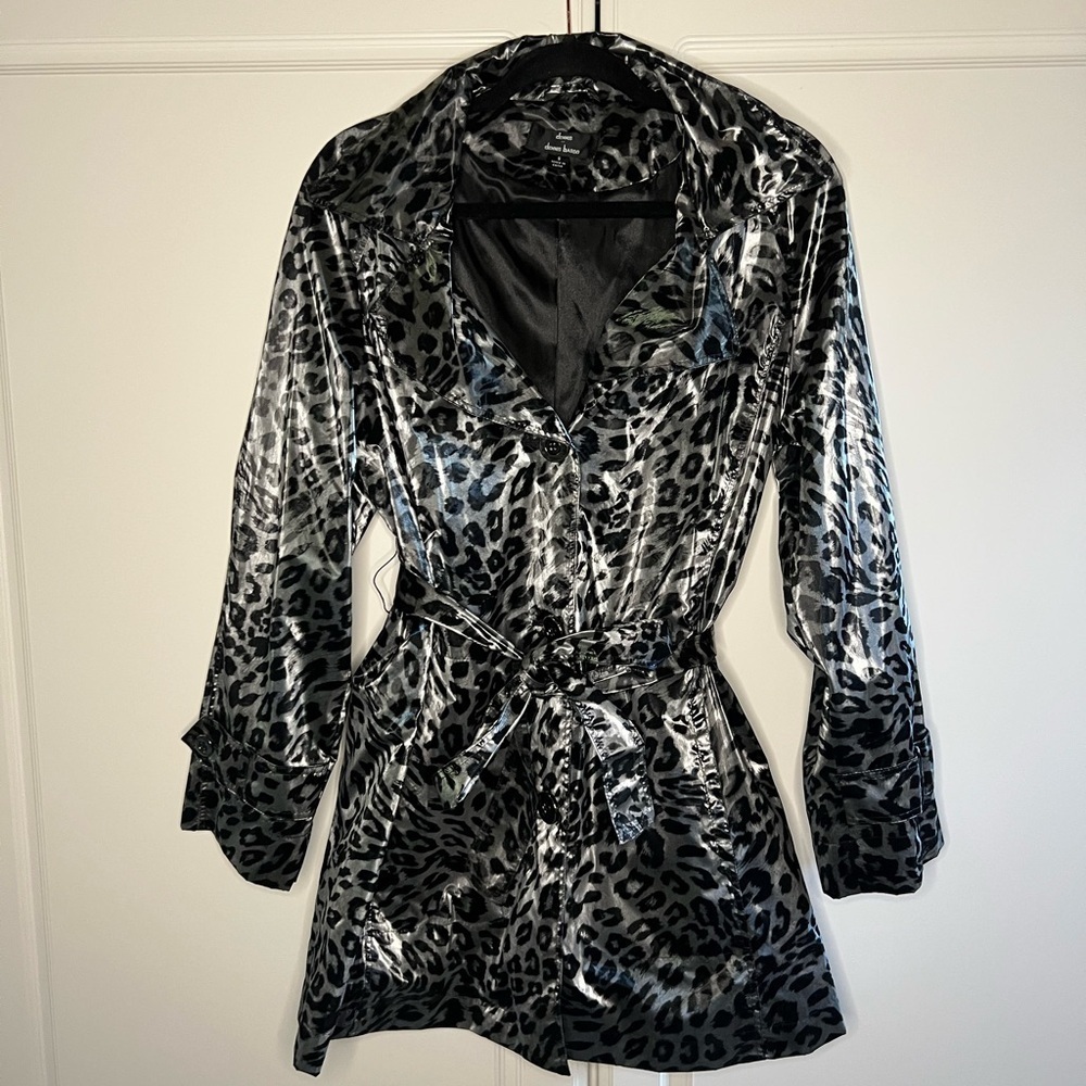 Dennis Basso Y2K Leopard Satin Tie Waist Trench Jacket S - Picture 2 of 14